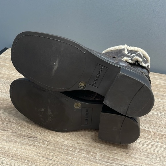 Steve Madden Brown Combat Boots with Cream Trim - Picture 8 of 12